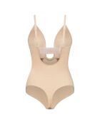 Body delgado que forma una tanga profunda de color beige