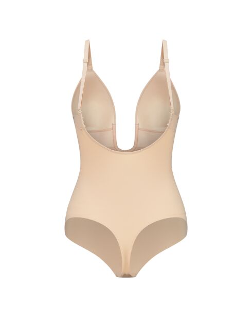 Schmal geschnittener Body, der einen tief abfallenden Tanga bildet, beige