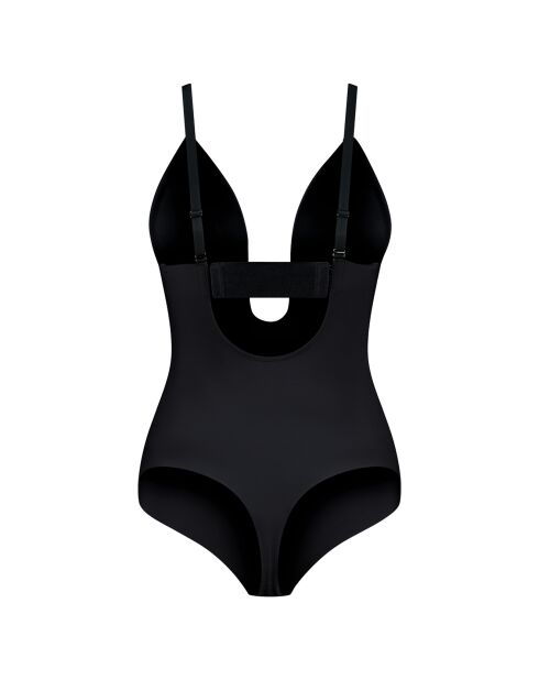 Body delgado que forma una tanga negra profunda