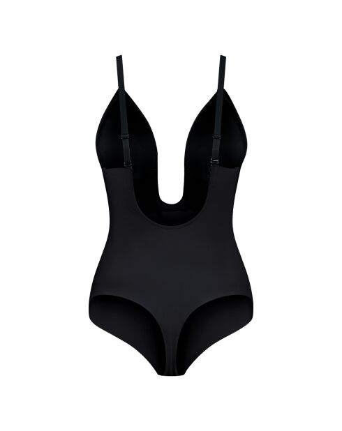 Body delgado que forma una tanga negra profunda