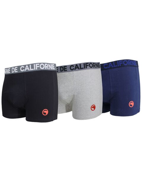 3 Boxers Unis en coton noir/bleu/gris