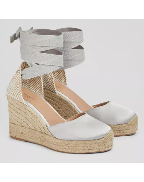 Espadrillas Esmerelda in raso con zeppa grigio chiaro - tacco 9,5 cm