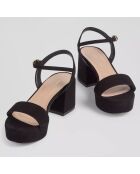 Sandales en Velours de Cuir Amia noires - Talon  6.5 cm