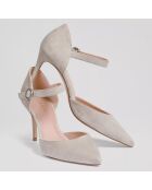 Babies en Velours de Cuir Monet gris clair - Talon 8 cm