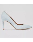 Escarpins en Velours de Cuir Floret bleu pastel - Talon 8.5 cm