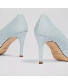 Escarpins en Velours de Cuir Floret bleu pastel - Talon 8.5 cm