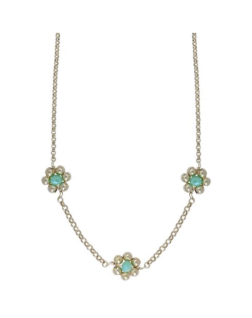 Collier en Argent Doré à l'Or fin & Cristal vert
