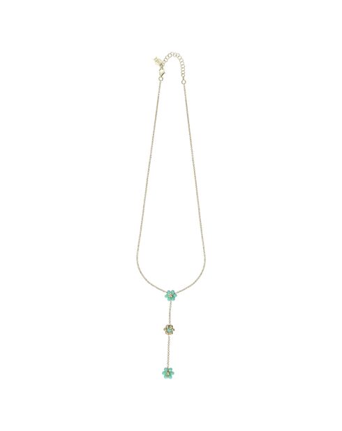 Collier en Argent Doré à l'Or fin & Cristal vert