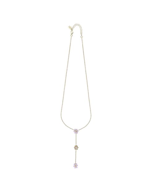 Collier en Argent Doré à l'Or fin & Cristal rose