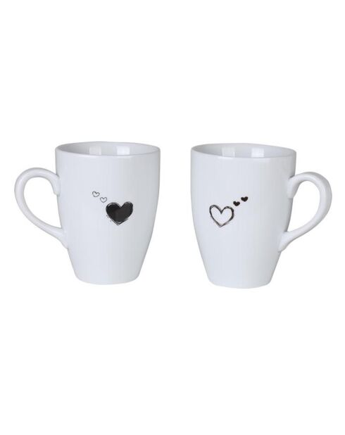2 Mugs en Porcelaine  blanc/noir - D.8 cm
