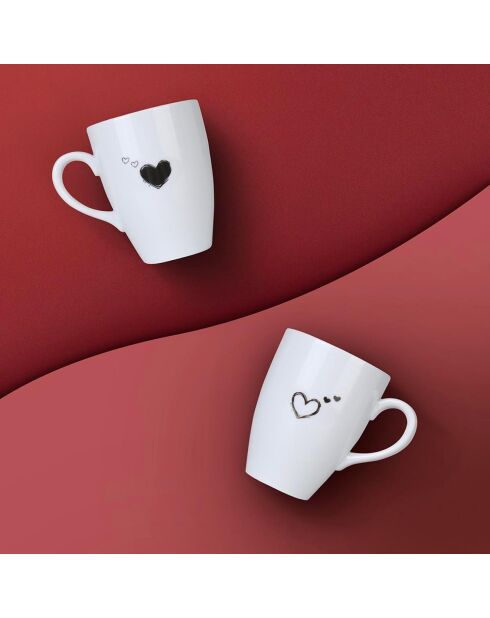 2 Mugs en Porcelaine  blanc/noir - D.8 cm