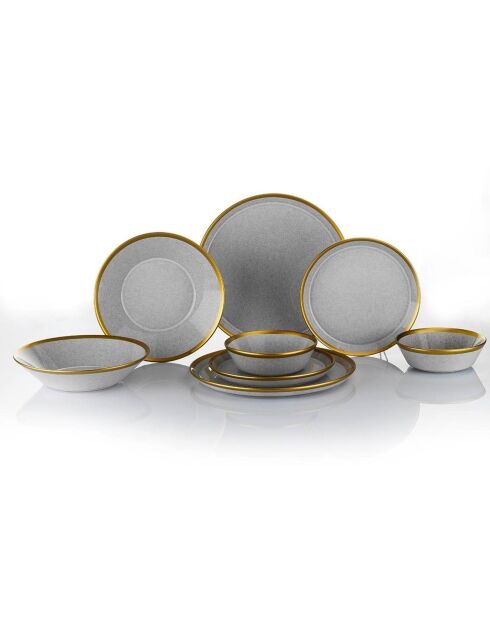 Service de table en Porcelaine gris/doré - 16 pièces