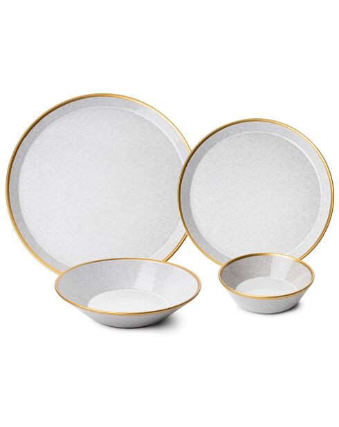 Service de table en Porcelaine gris/doré - 16 pièces