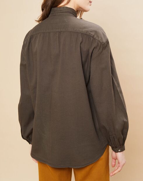 Blouse Charline fines rayures kaki