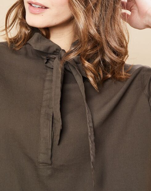 Blouse Charline fines rayures kaki