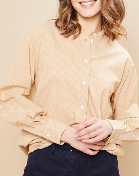 Chemise Christie à volants & rayures ocre/blanc