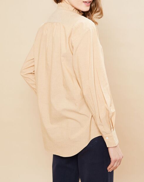 Chemise Christie à volants & rayures ocre/blanc