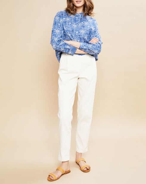 Cabineshirt met indigoprint