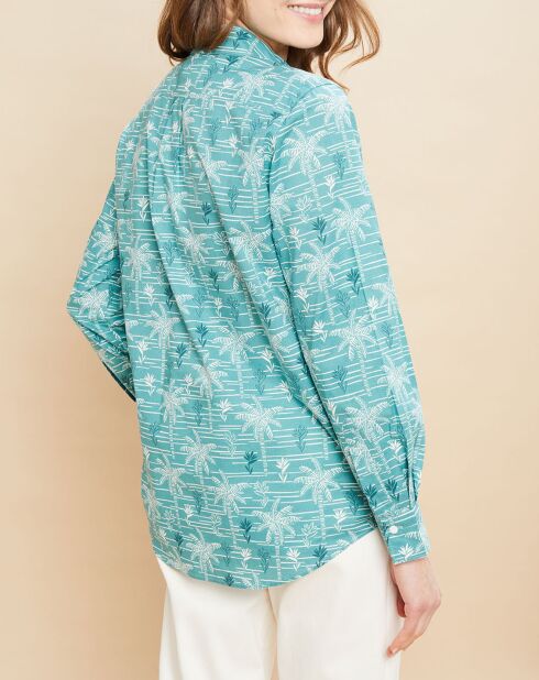 Overhemd met eeuwse print in laguneblauw/wit