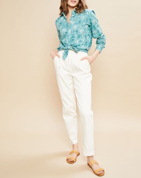 Overhemd met eeuwse print in laguneblauw/wit