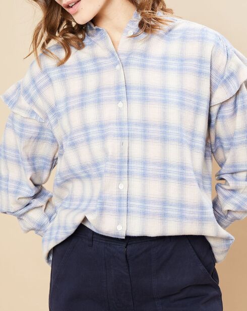 Chemise Caroline en Flanelle rose clair/bleu