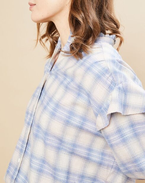Chemise Caroline en Flanelle rose clair/bleu
