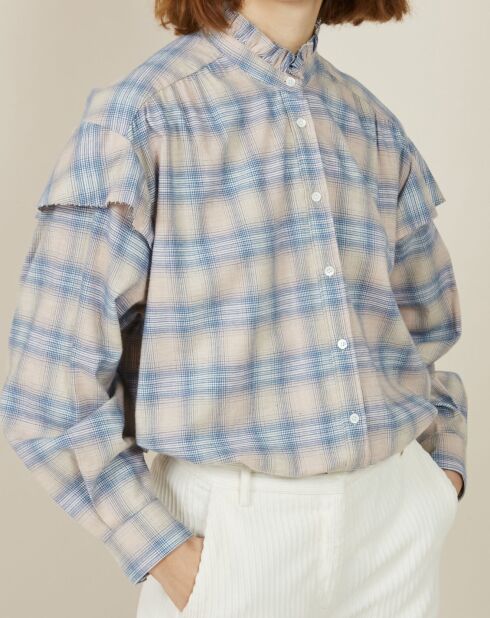 Chemise Caroline en Flanelle rose clair/bleu