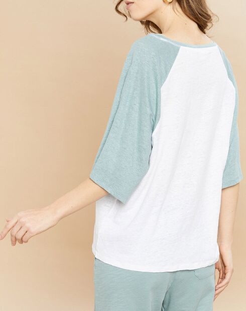 T-Shirt 100% Lin Tekla eucalyptus/blanc