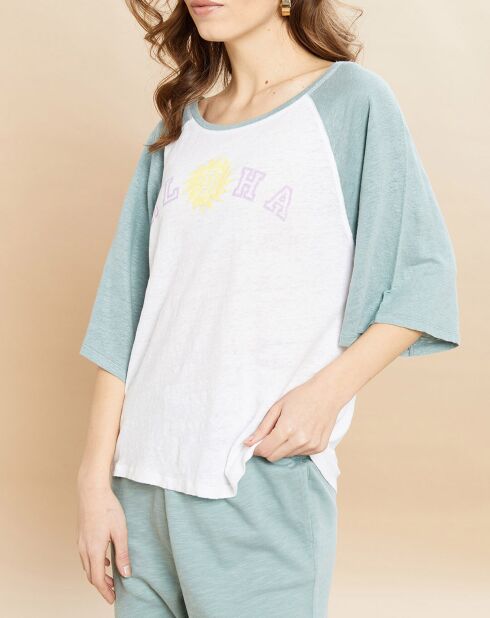 T-Shirt 100% Lin Tekla eucalyptus/blanc