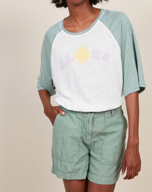 T-Shirt 100% Lin Tekla eucalyptus/blanc