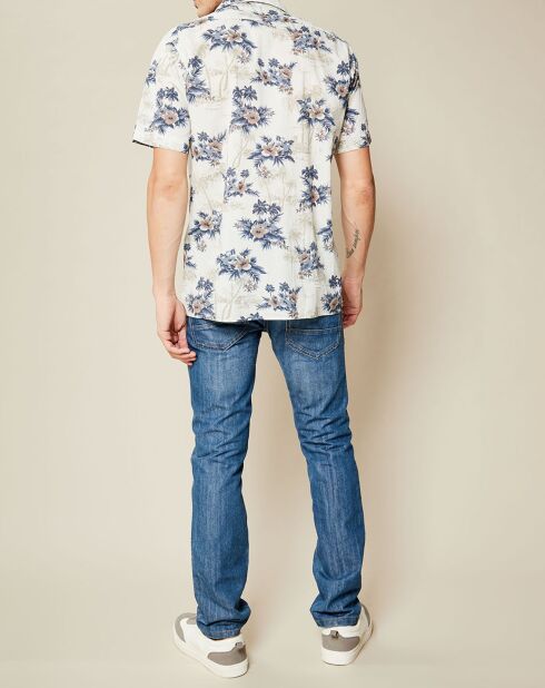 Slim shirt Slam met ecru/blauw/rode bloemen