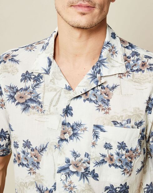 Slim shirt Slam met ecru/blauw/rode bloemen
