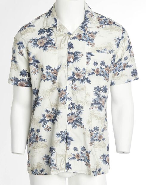 Slim shirt Slam met ecru/blauw/rode bloemen