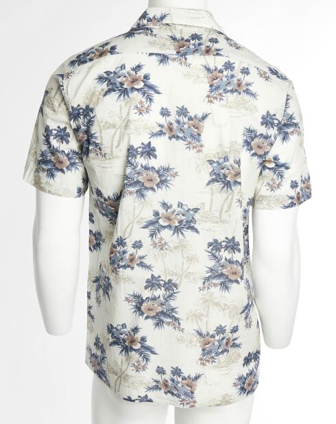 Slim shirt Slam met ecru/blauw/rode bloemen