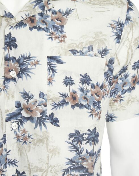 Slim shirt Slam met ecru/blauw/rode bloemen