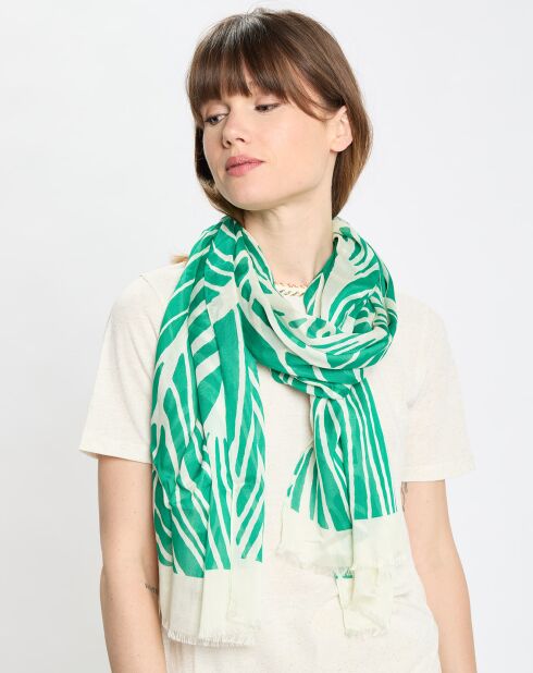 Foulard Claire imprimé troppical vert emeraude - 70x180 cm