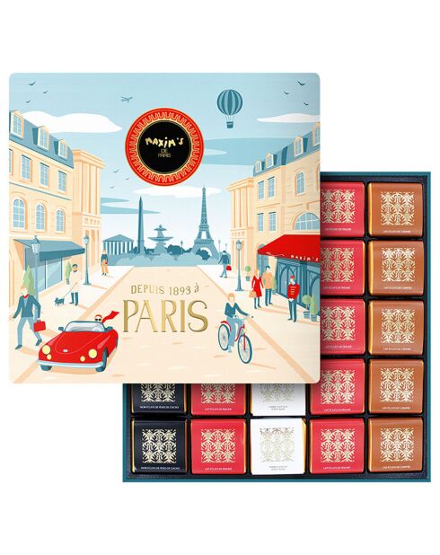 Coffret 50 carrés de chocolat assortis Paris 240 gr