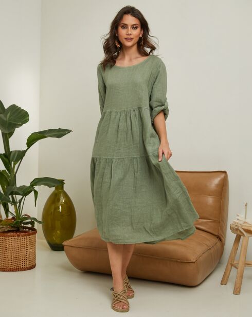Robe 100% Lin Elvira kaki