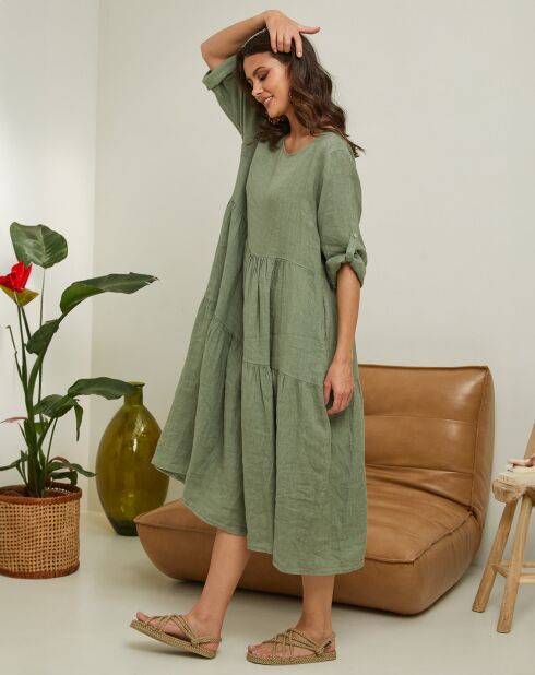 Robe 100% Lin Elvira kaki