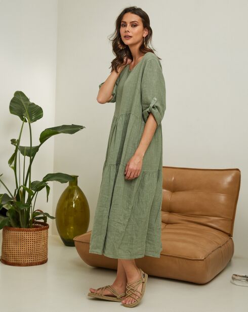 Robe 100% Lin Elvira kaki