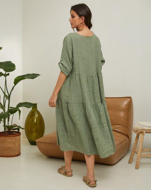 Robe 100% Lin Elvira kaki