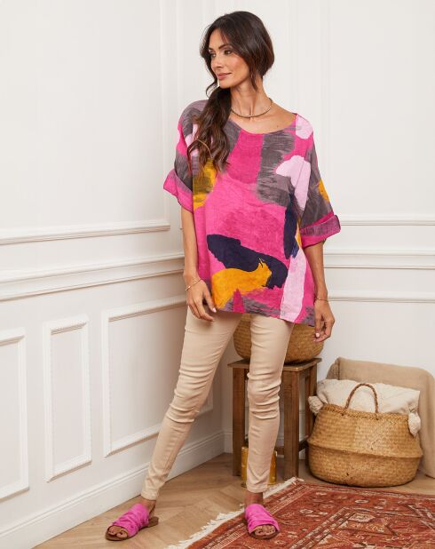 Blouse100% Lin Karina fushia
