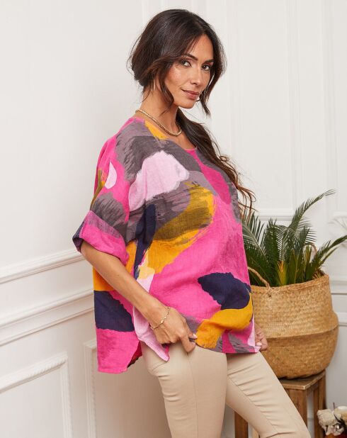 Blouse100% Lin Karina fushia