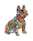 Sculpture en résine Bouledogue Français Assis petit multicolore - 30x28x17 cm