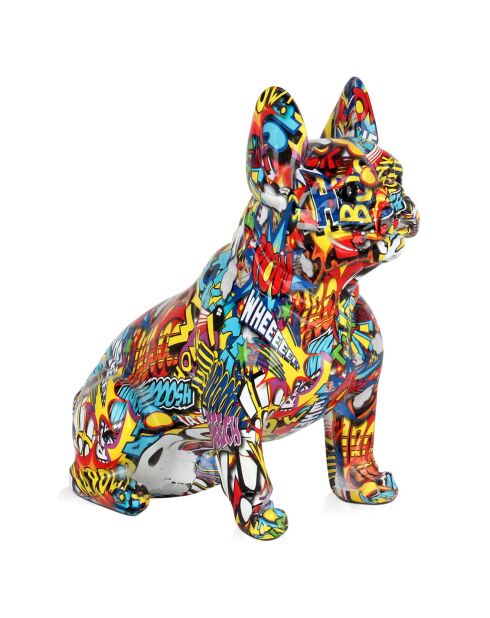 Sculpture en résine Bouledogue Français Assis petit multicolore - 30x28x17 cm