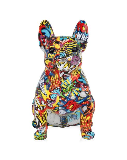 Sculpture en résine Bouledogue Français Assis petit multicolore - 30x28x17 cm