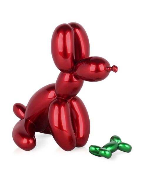 Sculpture en résine Chien Ballon Assis petit rouge - 28x18x30 cm