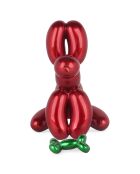 Sculpture en résine Chien Ballon Assis petit rouge - 28x18x30 cm