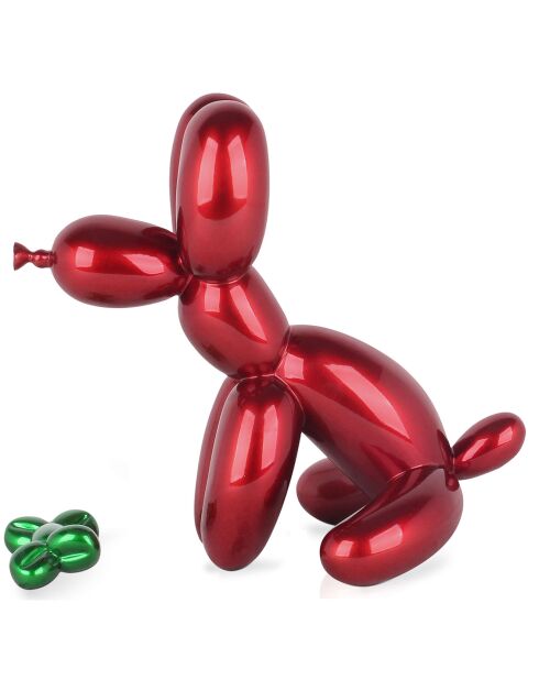 Sculpture en résine Chien Ballon Assis petit rouge - 28x18x30 cm