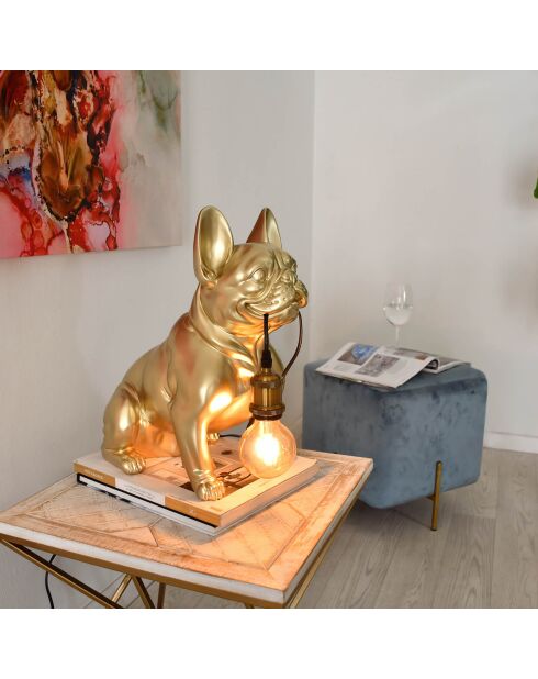Lampe Bouledogue Français assis dorée - 40x23x41 cm